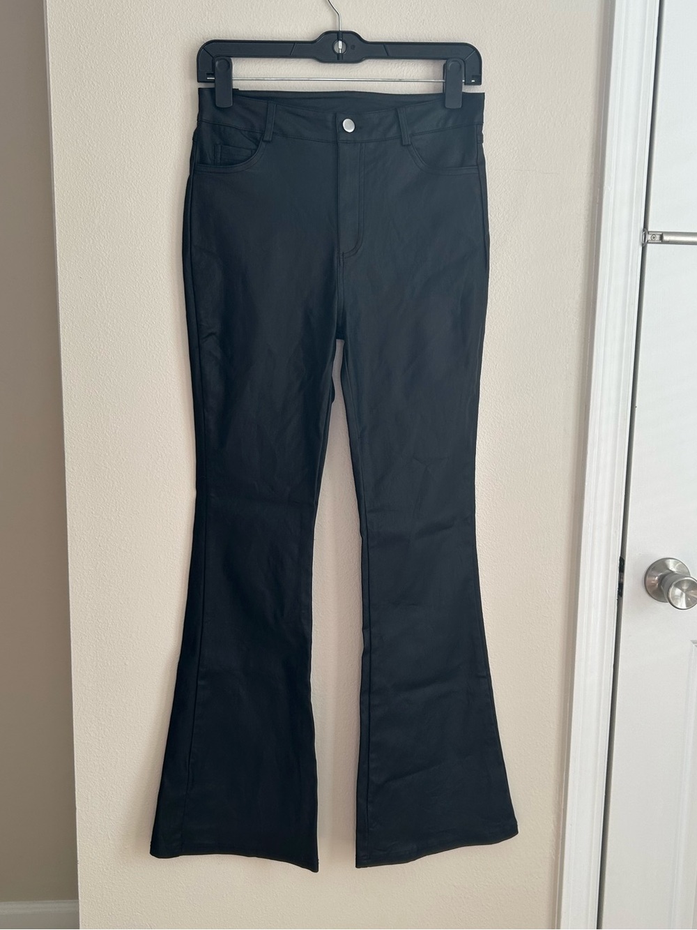 Black Faux Leather Flare High Waist Pants Size L Large